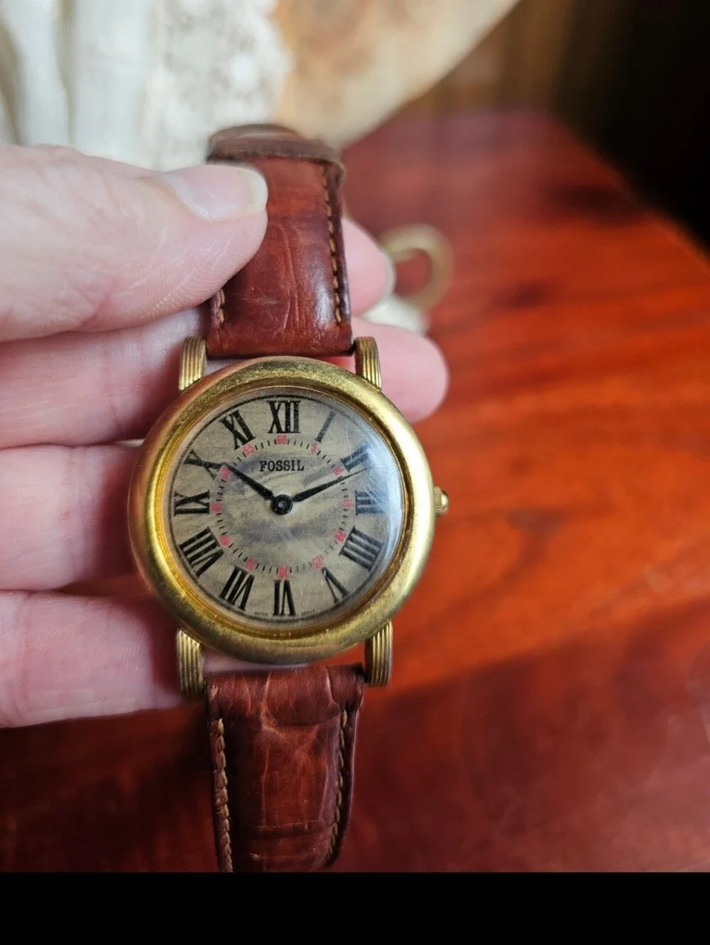 Fossil Brown Leather Strap Watch with Gold Case